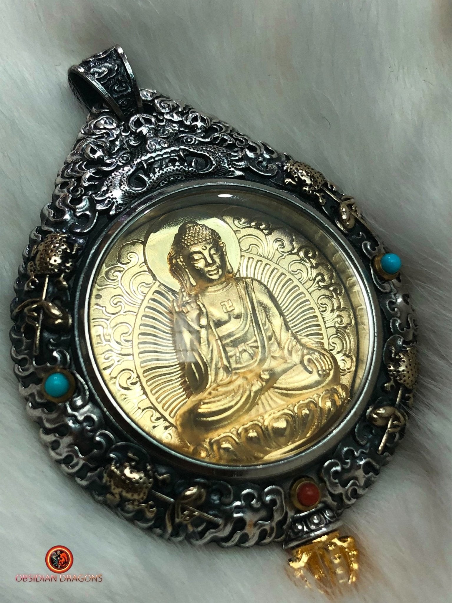 Amulette du Bouddha Amitabha - Protection du Bagua Luo Pan | obsidian dragons