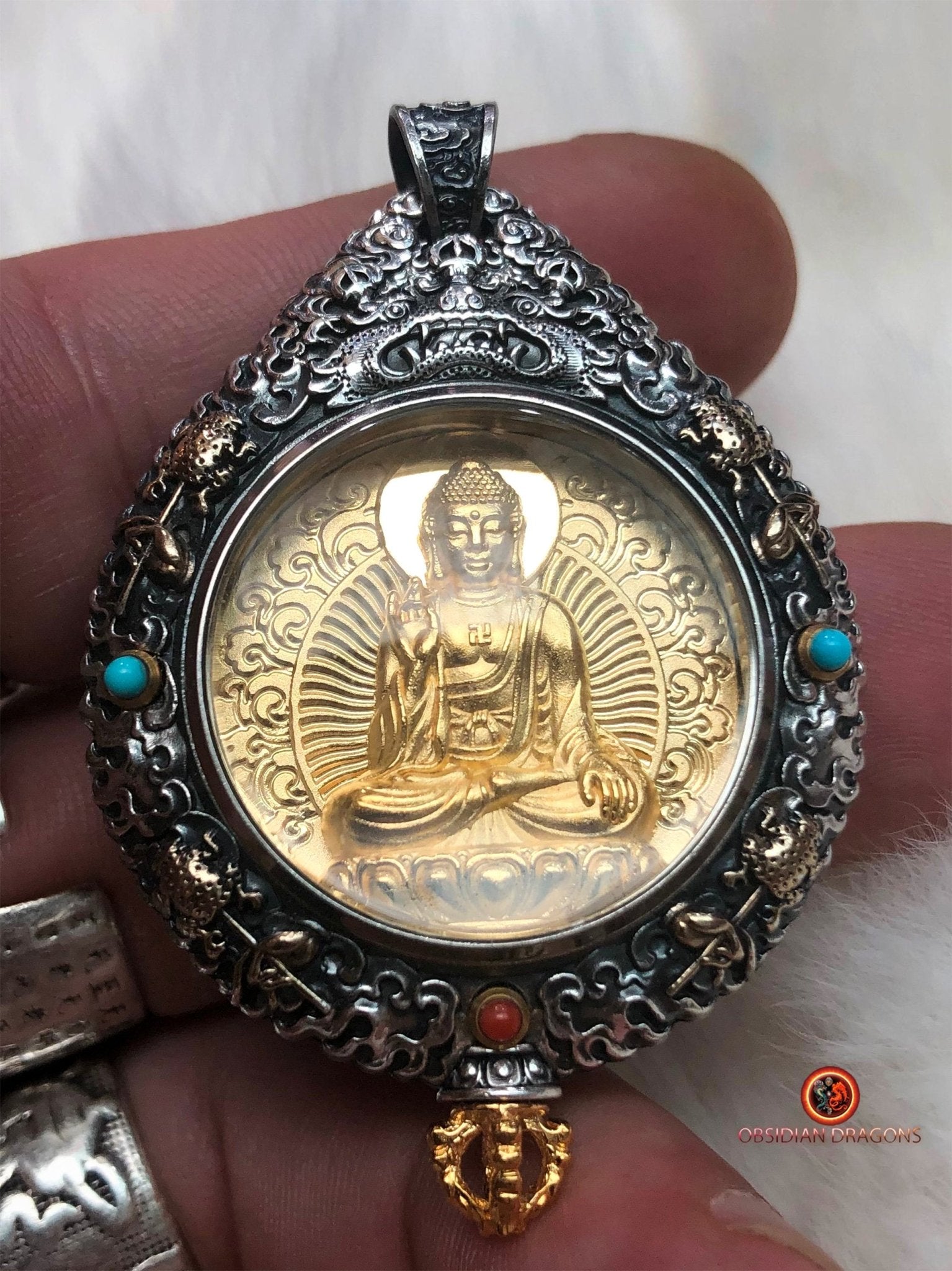 Amulette du Bouddha Amitabha - Protection du Bagua Luo Pan | obsidian dragons