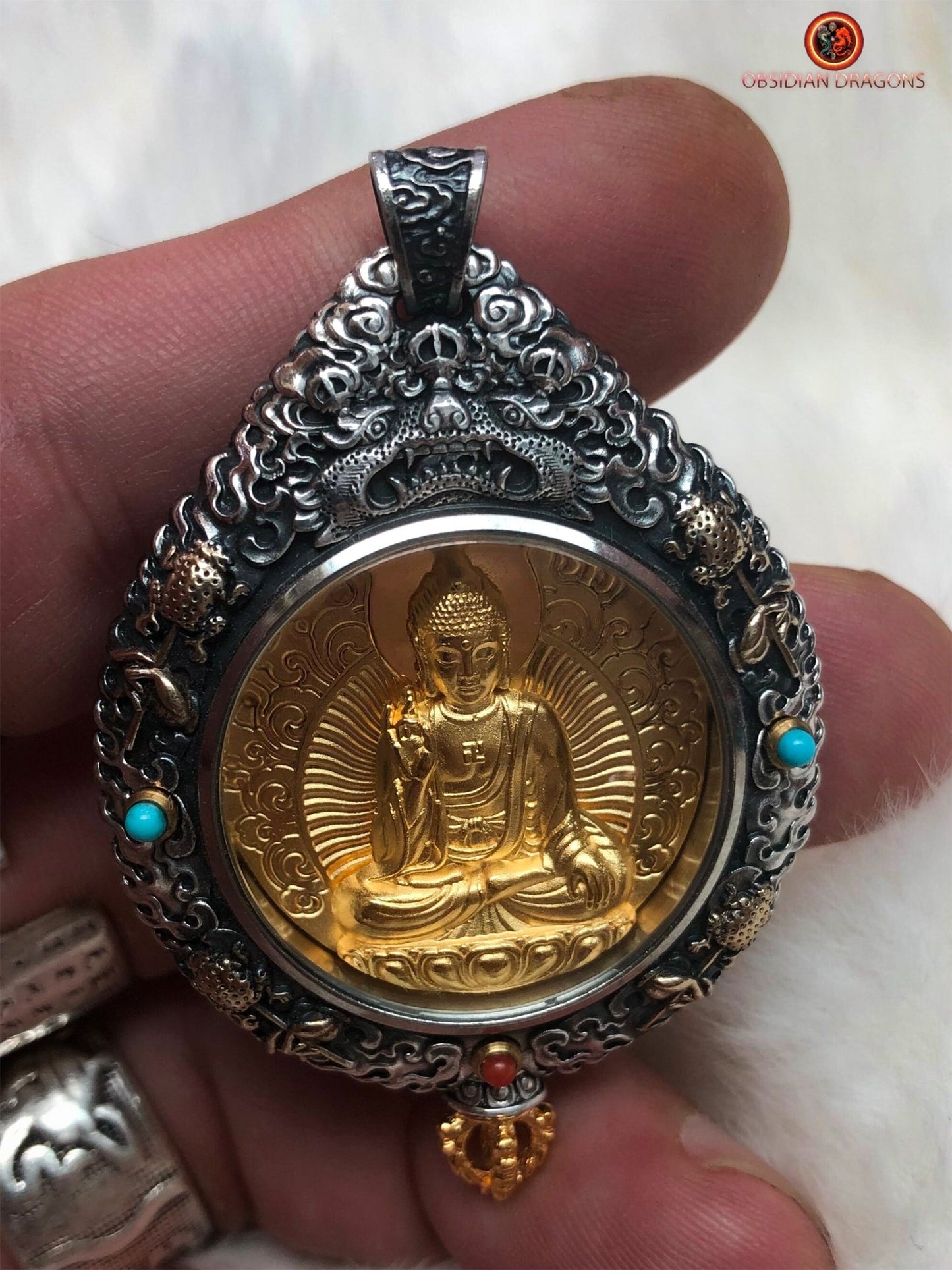 Amulette du Bouddha Amitabha - Protection du Bagua Luo Pan | obsidian dragons