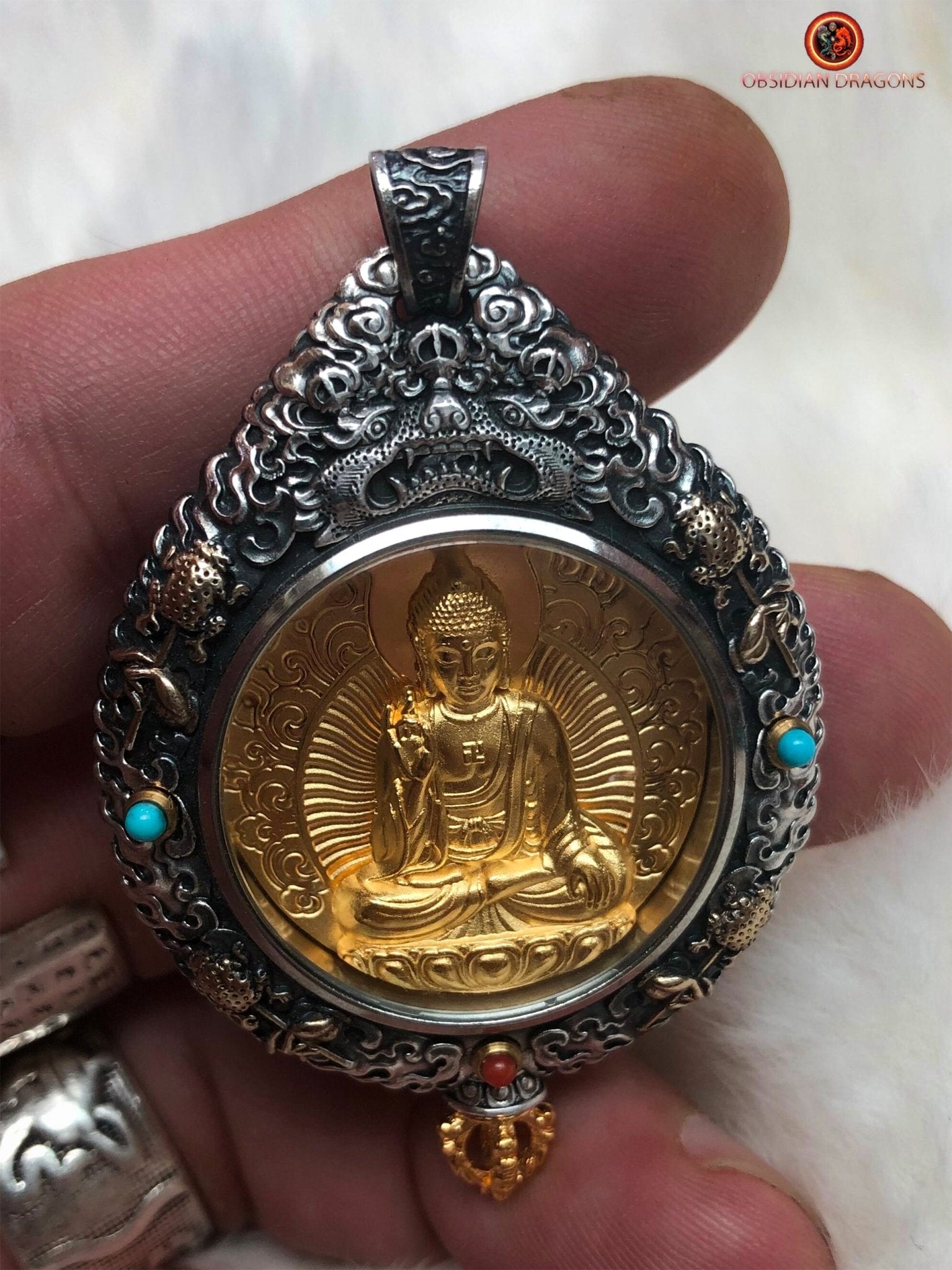 Amulette du Bouddha Amitabha - Protection du Bagua Luo Pan | obsidian dragons