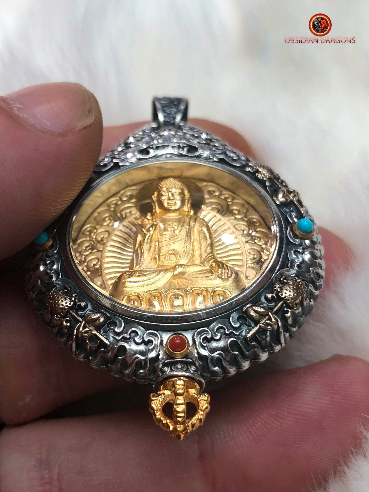 Amulette du Bouddha Amitabha - Protection du Bagua Luo Pan | obsidian dragons