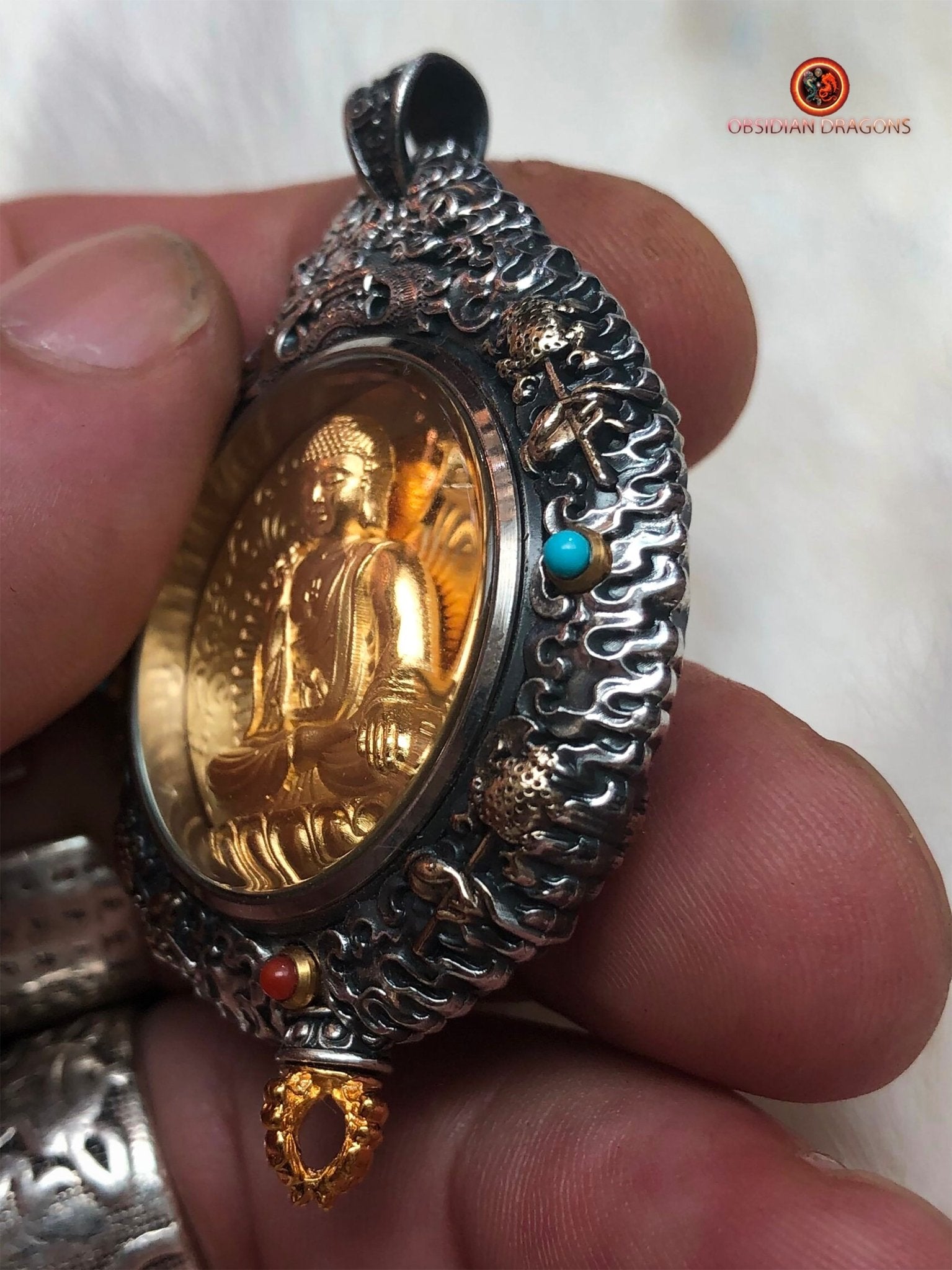 Amulette du Bouddha Amitabha - Protection du Bagua Luo Pan | obsidian dragons