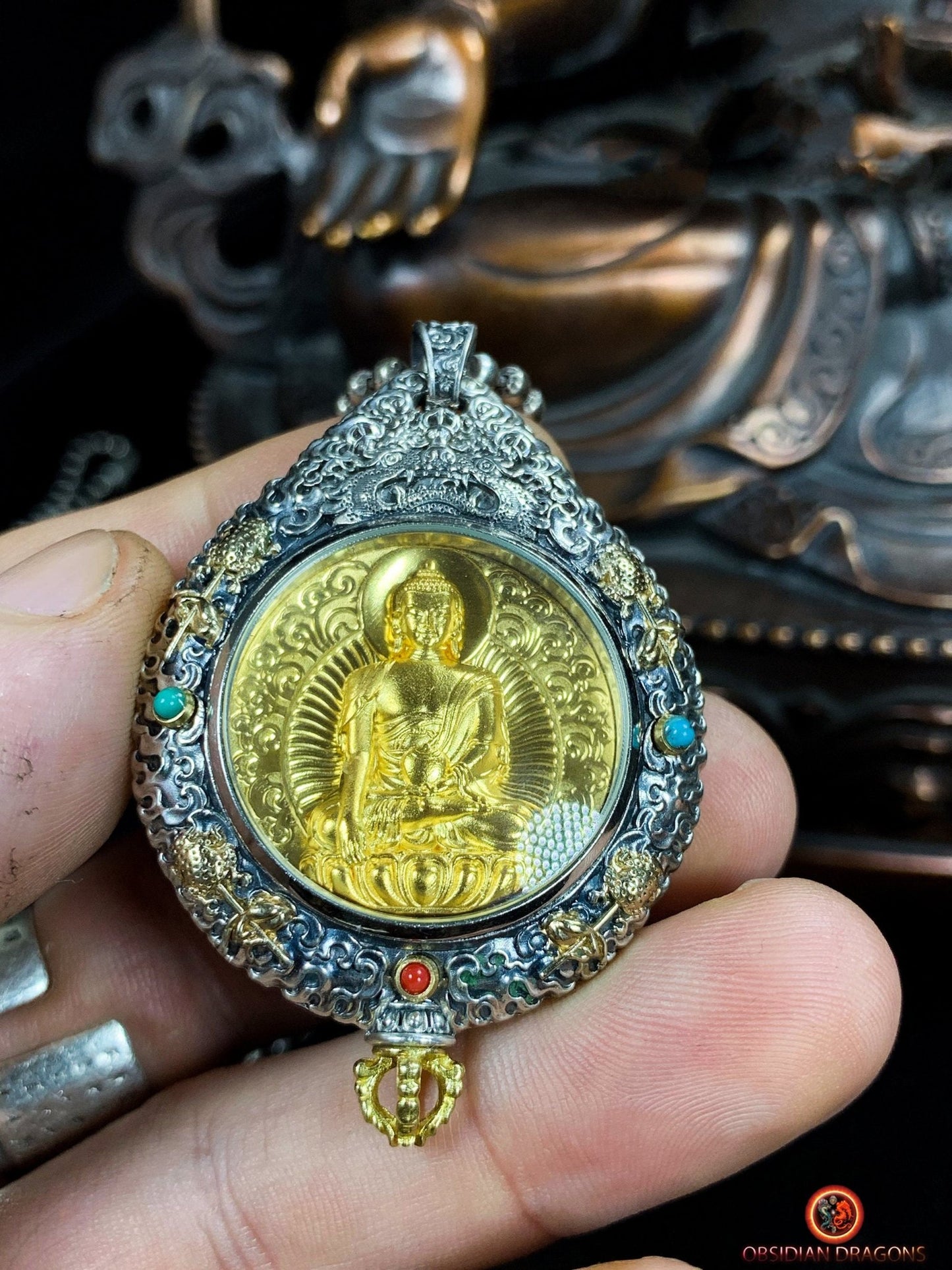 Amulette du Bouddha Médecine - Protection du Bagua Luo Pan | obsidian dragons