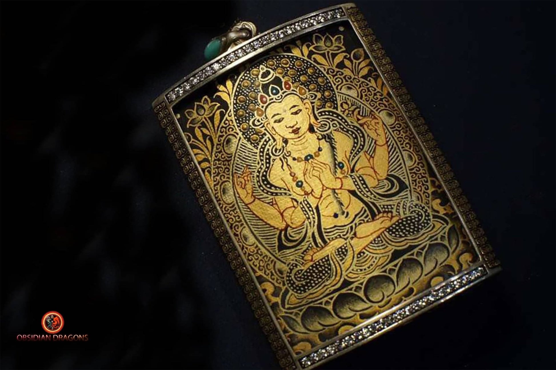 Amulette tibétaine Chenrezig en powa- Thangka | obsidian dragons