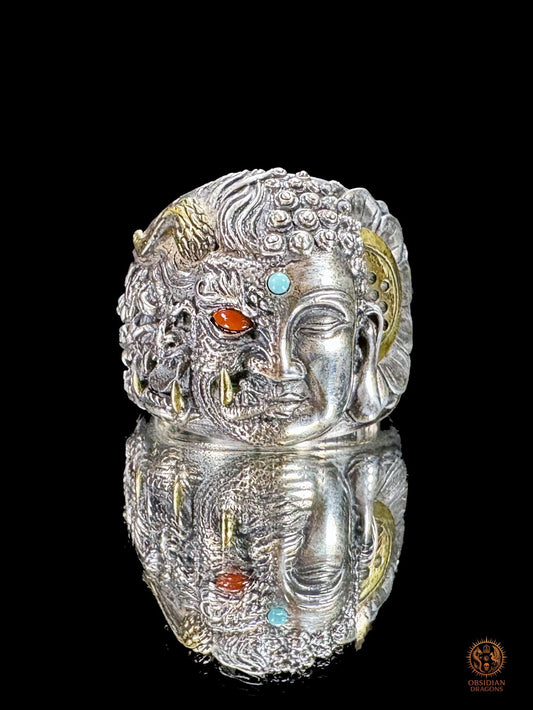 Bague Bouddha de la Dualité – Iconographie Mi Bouddha Mi Démon | obsidian dragons