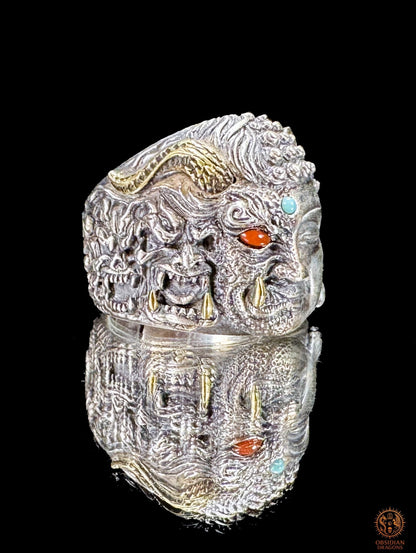 Bague Bouddha de la Dualité – Iconographie Mi Bouddha Mi Démon | obsidian dragons