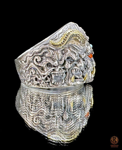 Bague Bouddha de la Dualité – Iconographie Mi Bouddha Mi Démon | obsidian dragons