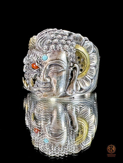 Bague Bouddha de la Dualité – Iconographie Mi Bouddha Mi Démon | obsidian dragons