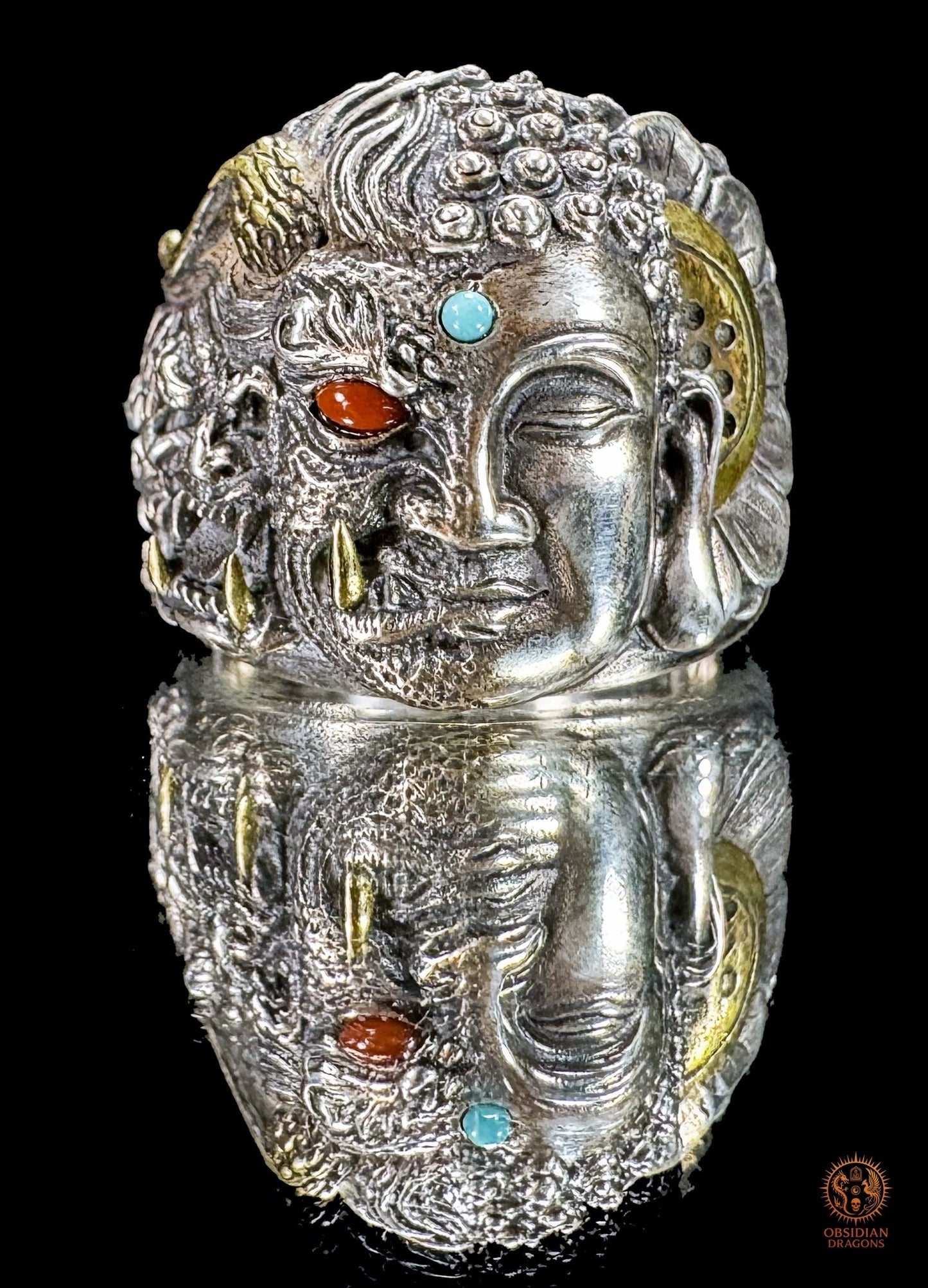 Bague Bouddha de la Dualité – Iconographie Mi Bouddha Mi Démon | obsidian dragons