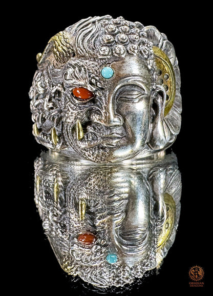 Bague Bouddha de la Dualité – Iconographie Mi Bouddha Mi Démon | obsidian dragons