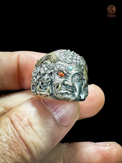 Bague Bouddha de la Dualité – Iconographie Mi Bouddha Mi Démon | obsidian dragons