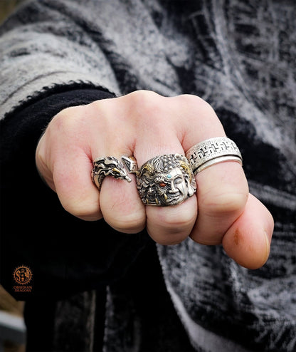 Bague Bouddha de la Dualité – Iconographie Mi Bouddha Mi Démon | obsidian dragons