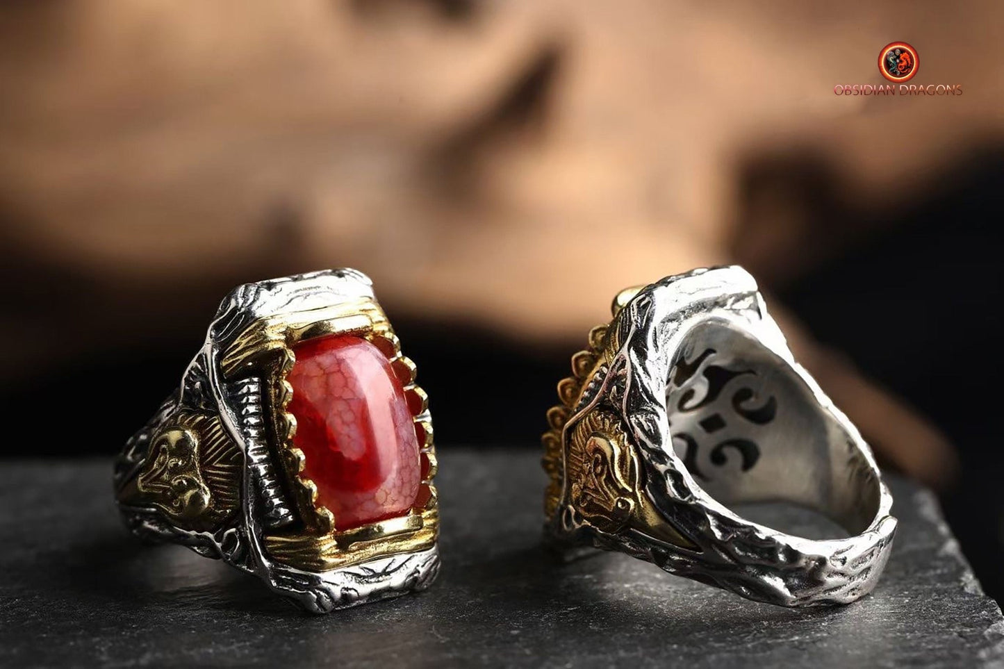Bague DZI à Dents de Tigre – Mystique et Élégante | obsidian dragons