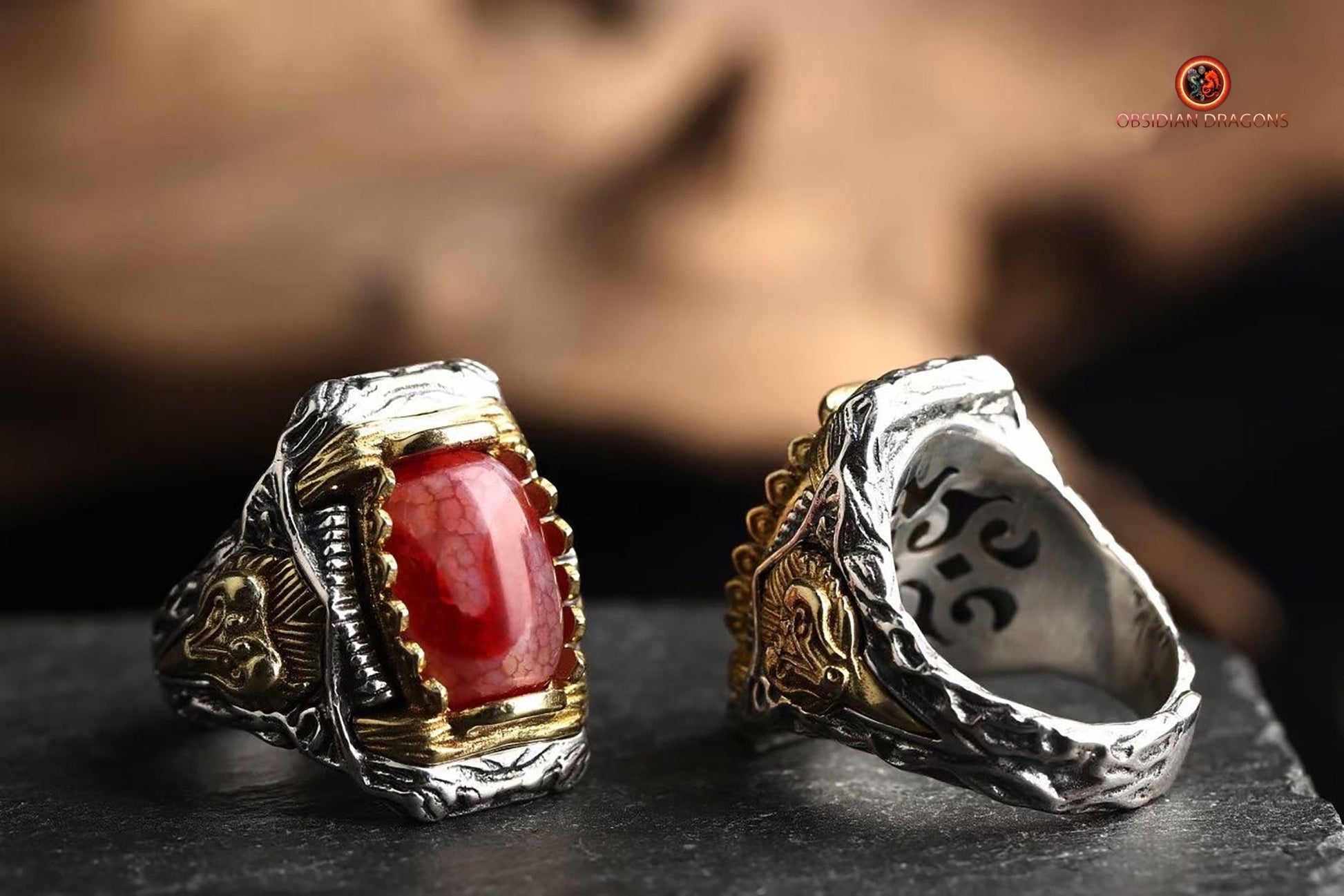 Bague DZI à Dents de Tigre – Mystique et Élégante | obsidian dragons