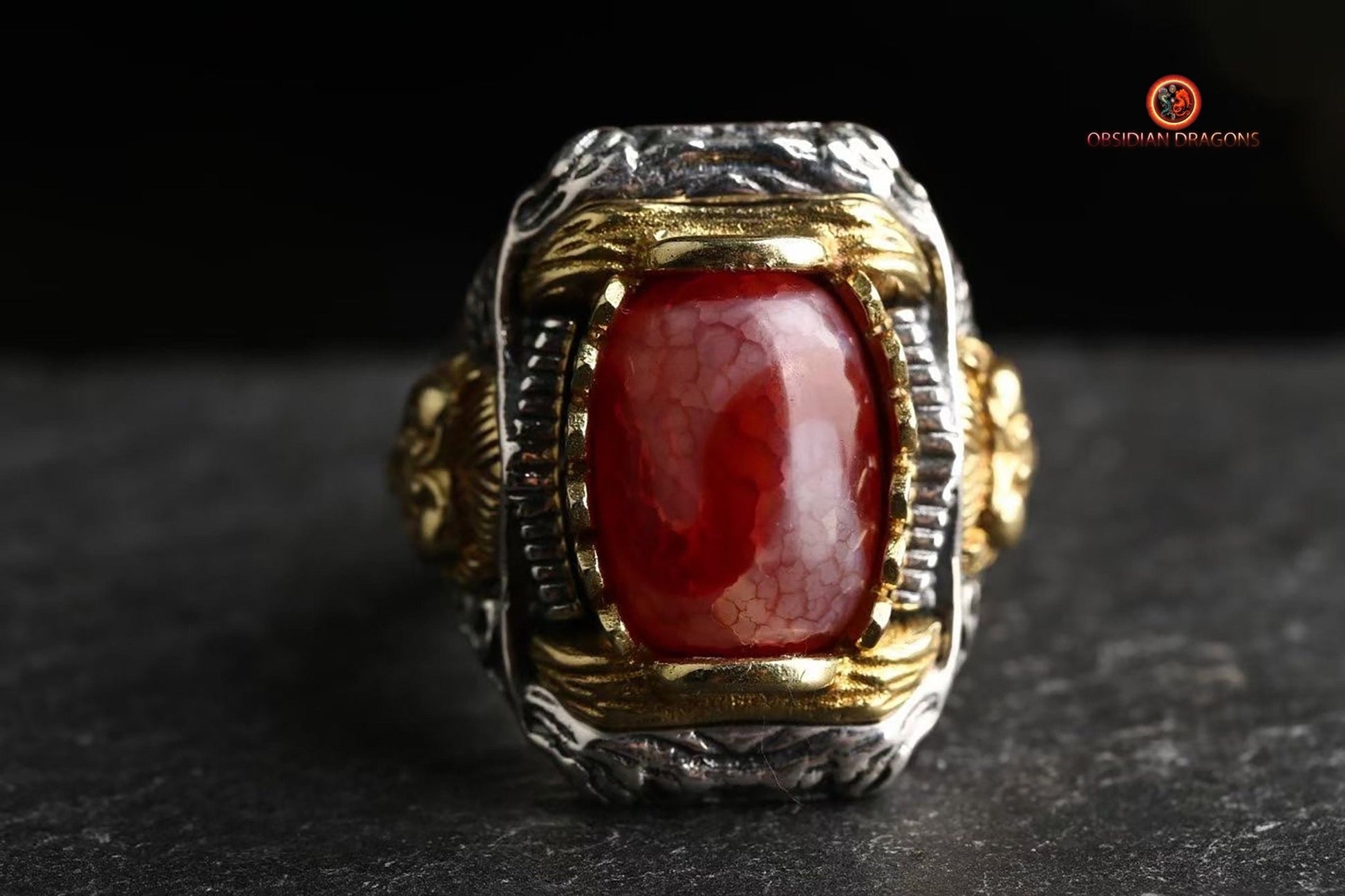 Bague DZI à Dents de Tigre – Mystique et Élégante | obsidian dragons