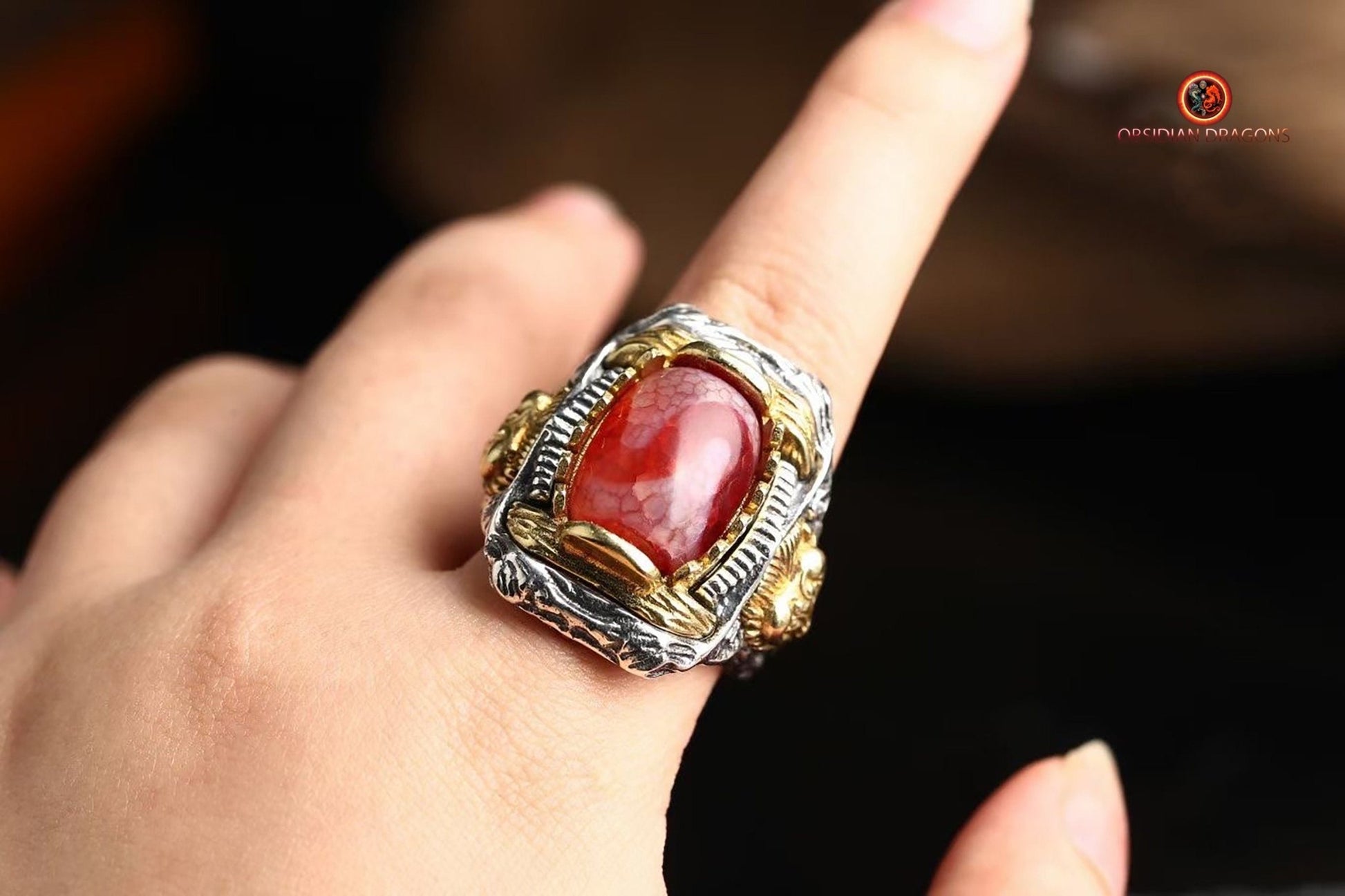 Bague DZI à Dents de Tigre – Mystique et Élégante | obsidian dragons