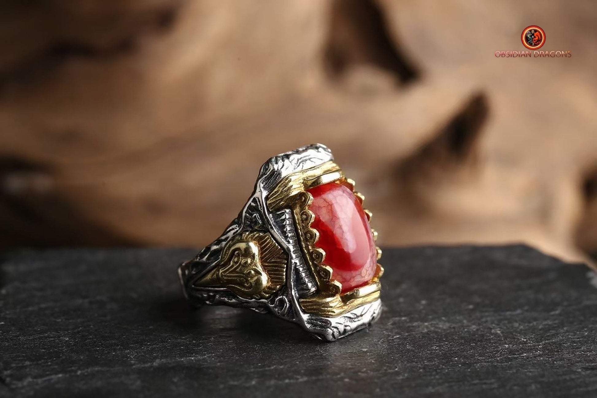 Bague DZI à Dents de Tigre – Mystique et Élégante | obsidian dragons