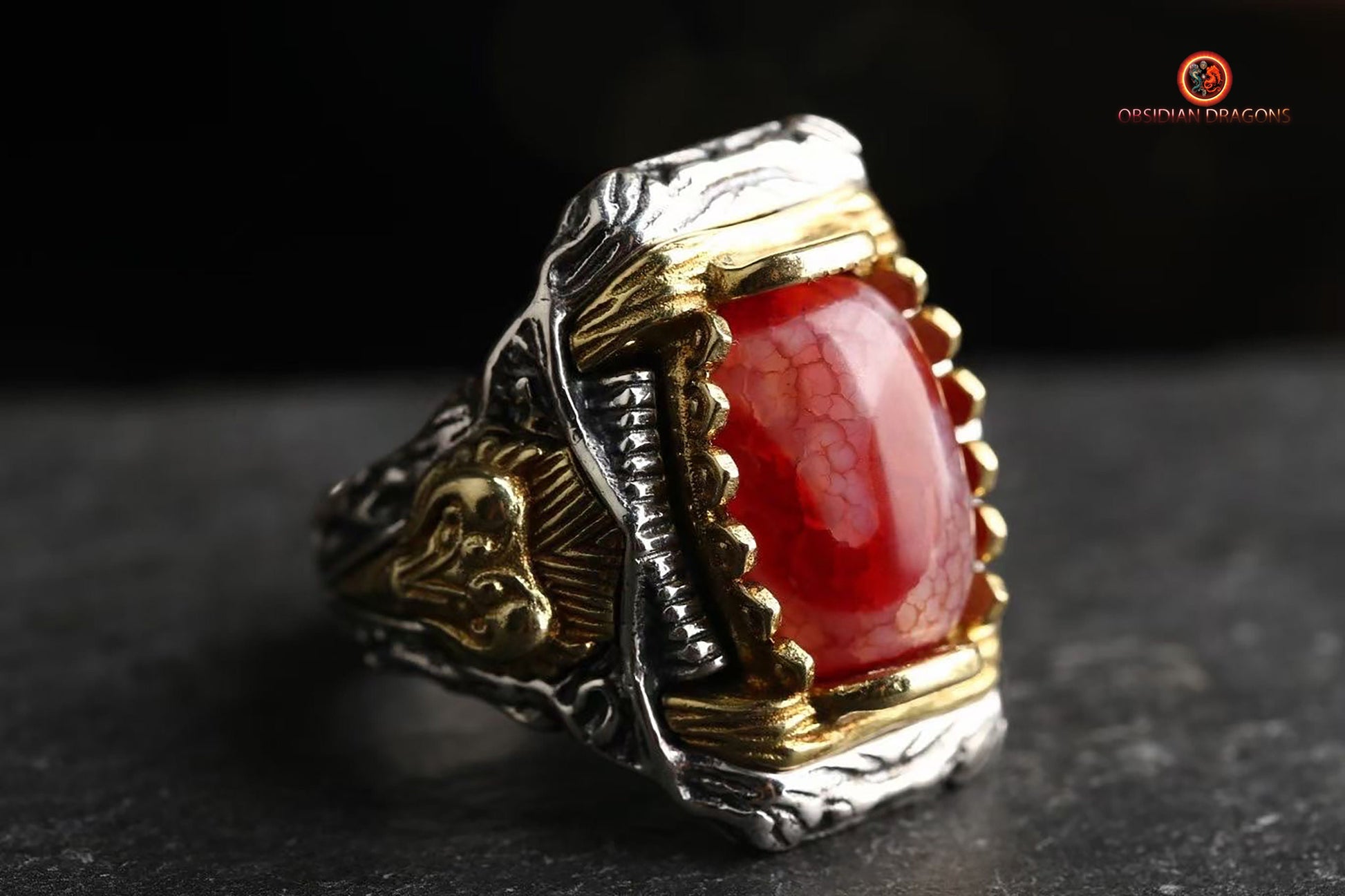 Bague DZI à Dents de Tigre – Mystique et Élégante | obsidian dragons