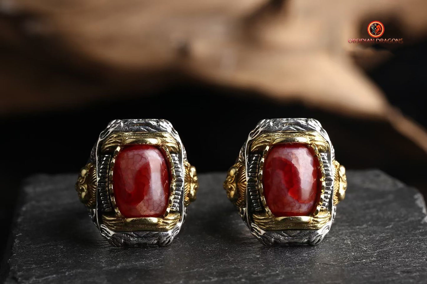 Bague DZI à Dents de Tigre – Mystique et Élégante | obsidian dragons