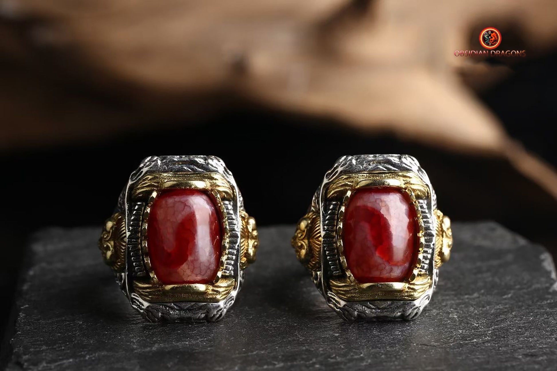 Bague DZI à Dents de Tigre – Mystique et Élégante | obsidian dragons