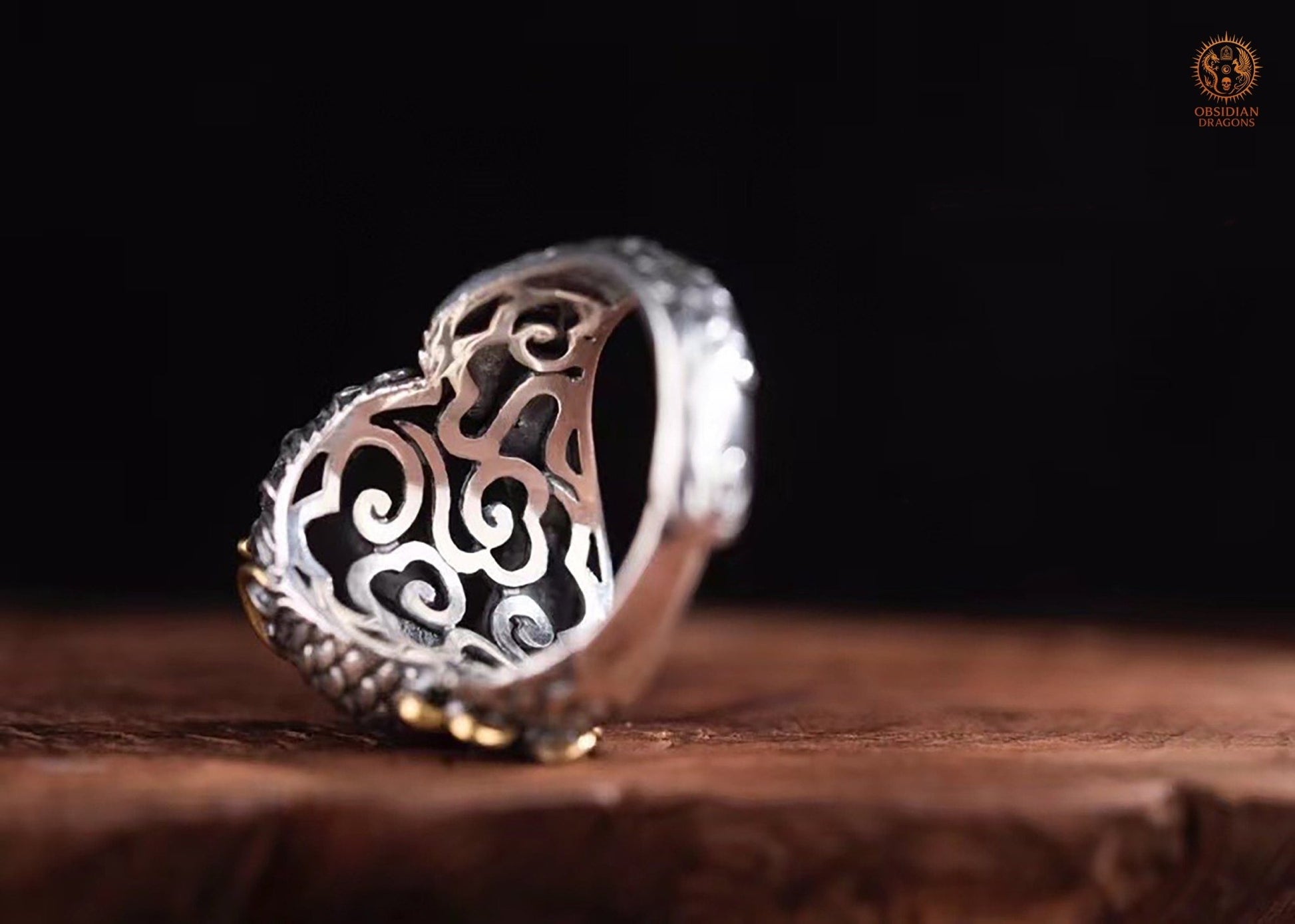 Bague Dragon Argent: Force & Sagesse | obsidian dragons