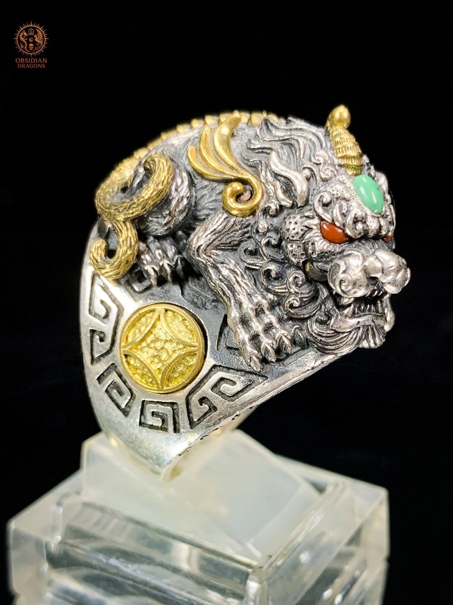 Bague Pixiu en Argent 925 - Talisman Protecteur Feng Shui | obsidian dragons