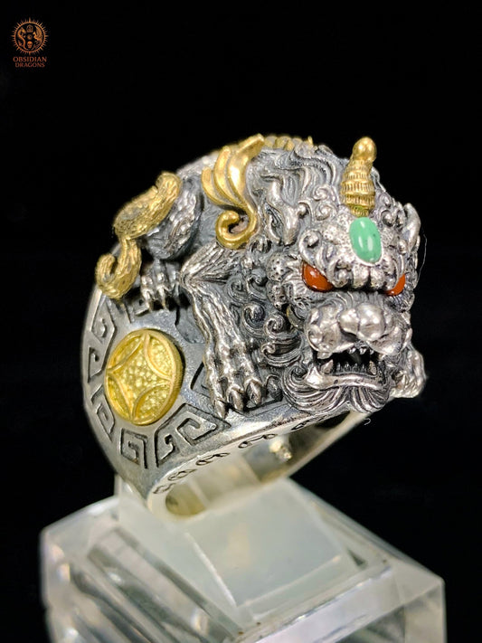 Bague Pixiu en Argent 925 - Talisman Protecteur Feng Shui | obsidian dragons