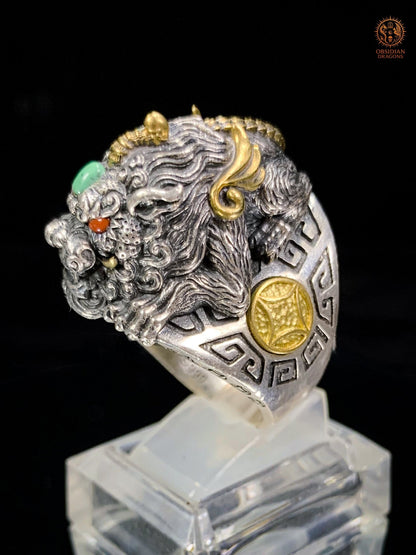 Bague Pixiu en Argent 925 - Talisman Protecteur Feng Shui | obsidian dragons