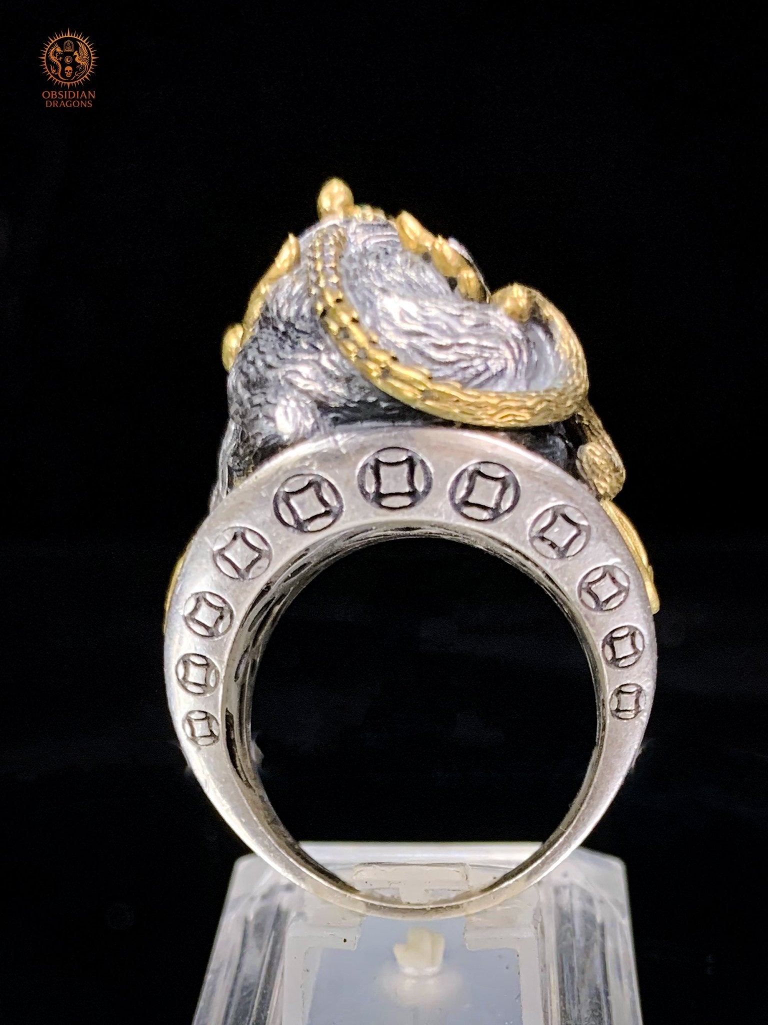 Bague Pixiu en Argent 925 - Talisman Protecteur Feng Shui - obsidian dragons