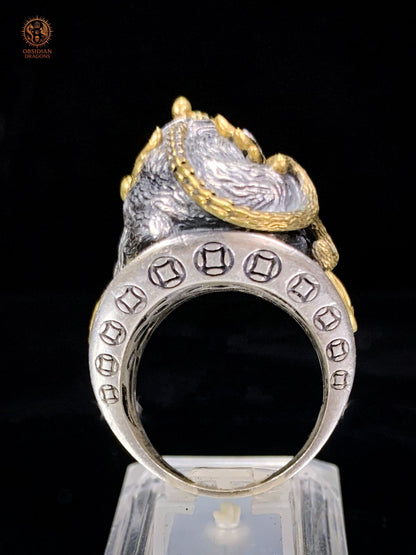 Bague Pixiu en Argent 925 - Talisman Protecteur Feng Shui - obsidian dragons