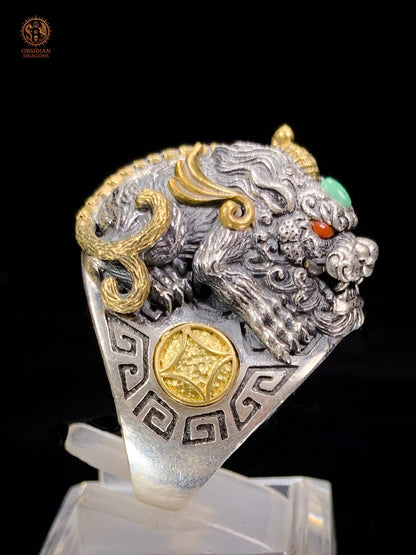 Bague Pixiu en Argent 925 - Talisman Protecteur Feng Shui | obsidian dragons