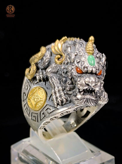 Bague Pixiu en Argent 925 - Talisman Protecteur Feng Shui - obsidian dragons