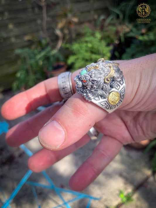 Bague Pixiu en Argent 925 - Talisman Protecteur Feng Shui | obsidian dragons