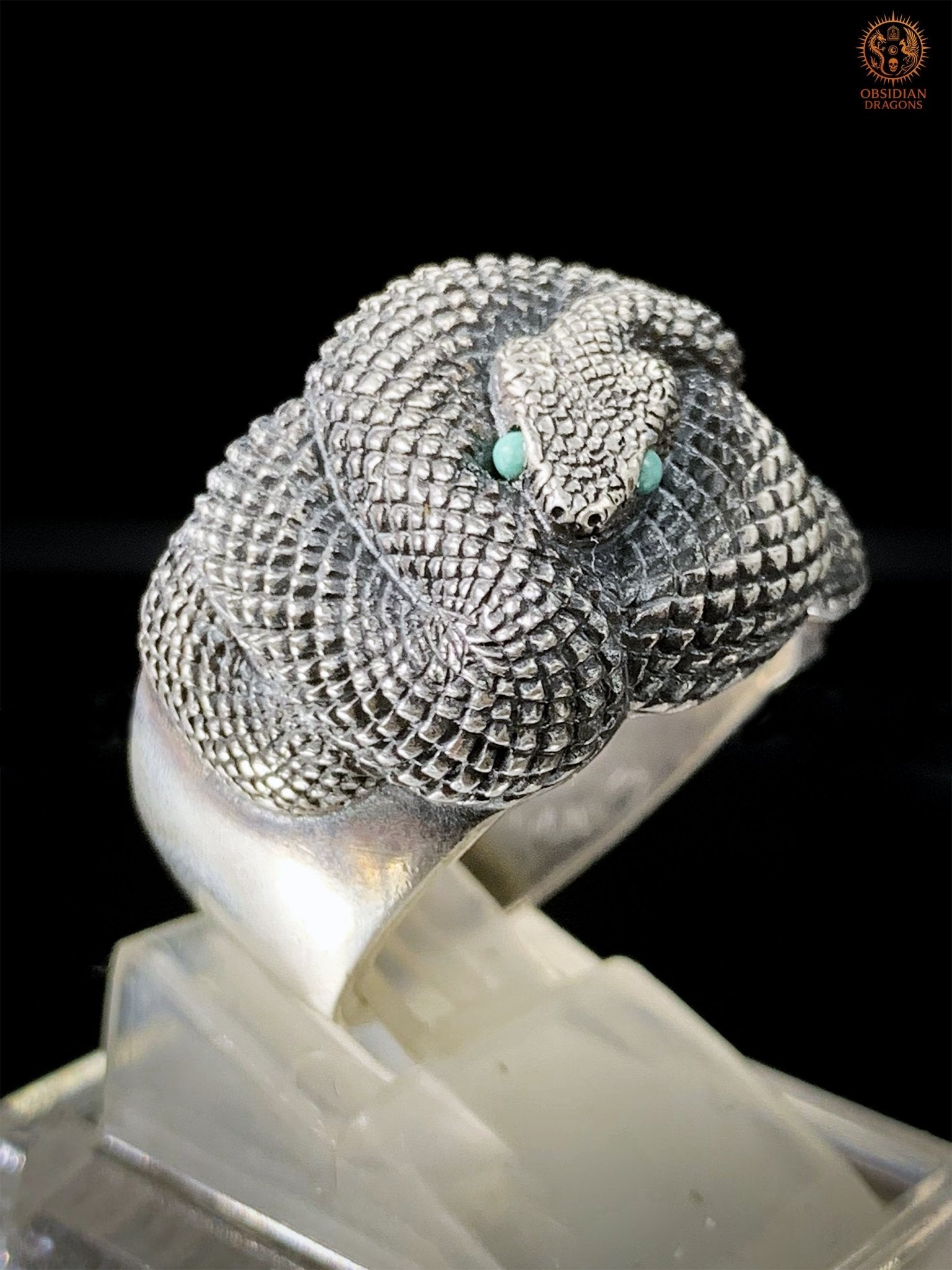 Bague Serpent en Argent 925 – Yeux en Turquoise Naturelle | obsidian dragons