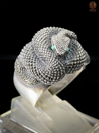 Bague Serpent en Argent 925 – Yeux en Turquoise Naturelle | obsidian dragons