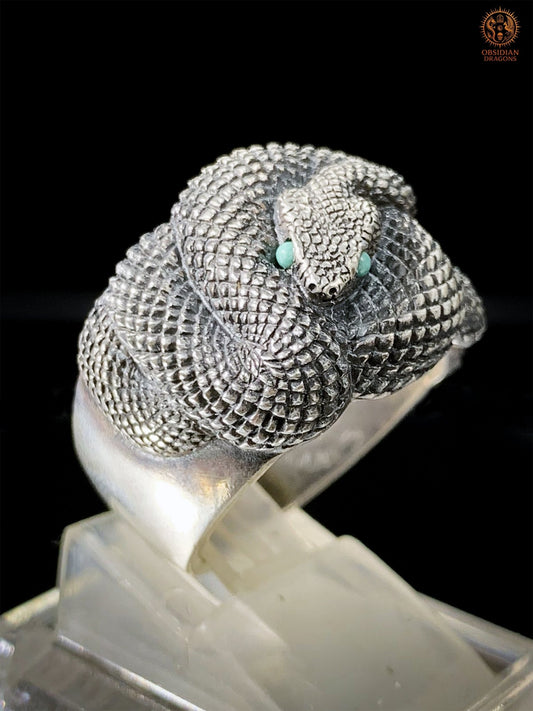 Bague Serpent en Argent 925 – Yeux en Turquoise Naturelle | obsidian dragons