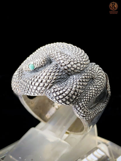 Bague Serpent en Argent 925 – Yeux en Turquoise Naturelle | obsidian dragons