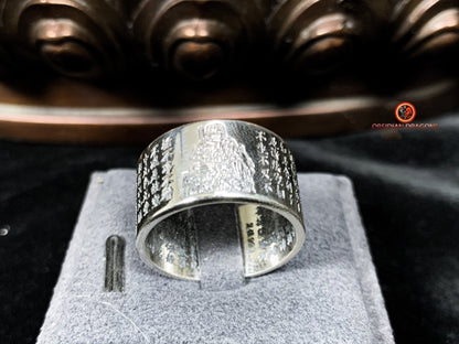 Bague bouddhiste en argent - Bouddha  Acala - Sutra du Cœur | obsidian dragons