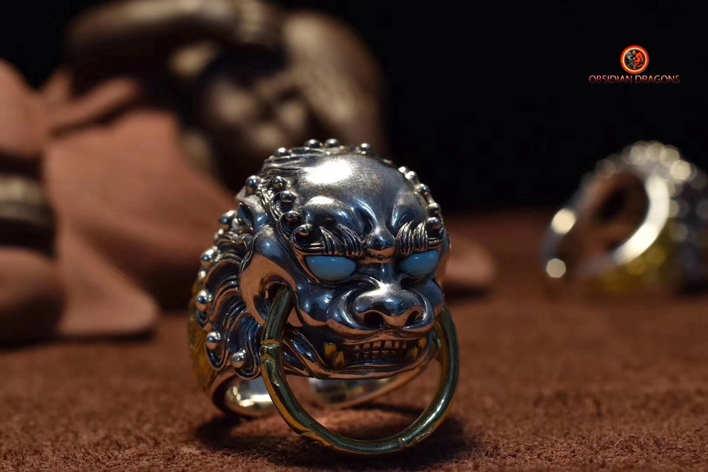 Bague Lion Chinois en Argent 925 | obsidian dragons