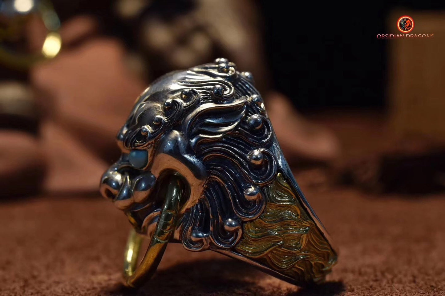 Bague Lion Chinois en Argent 925 | obsidian dragons