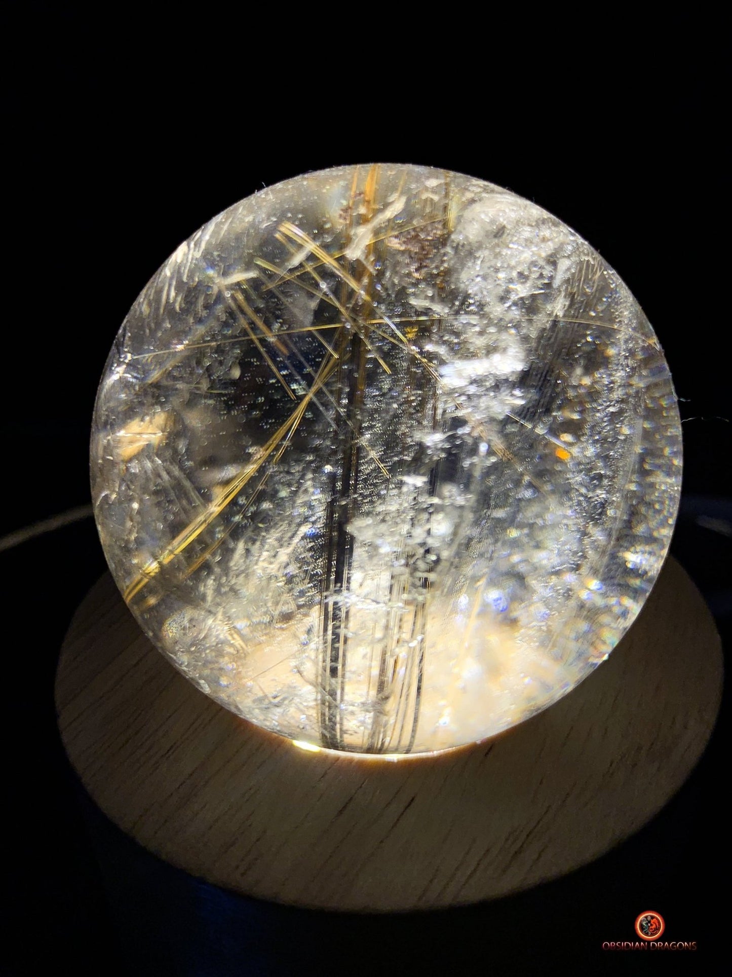 Boule de Quartz Rutile - Inclusions de Chlorites et Givres | obsidian dragons