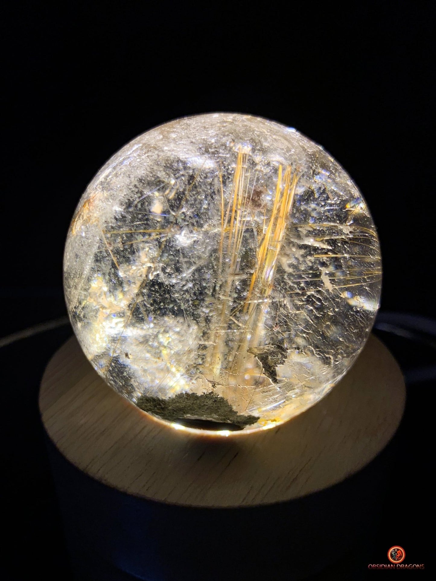 Boule de Quartz Rutile - Inclusions de Chlorites et Givres | obsidian dragons