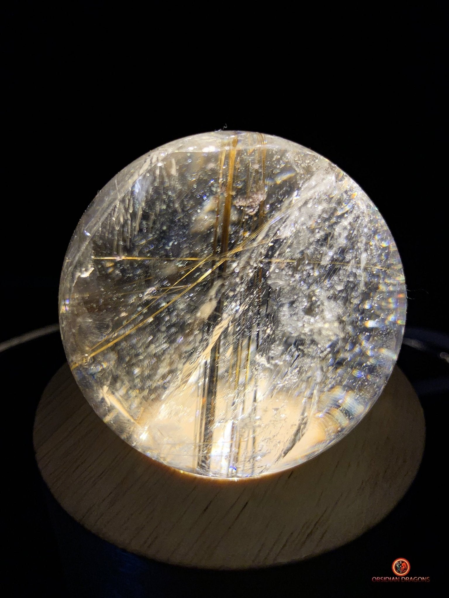 Boule de Quartz Rutile - Inclusions de Chlorites et Givres | obsidian dragons