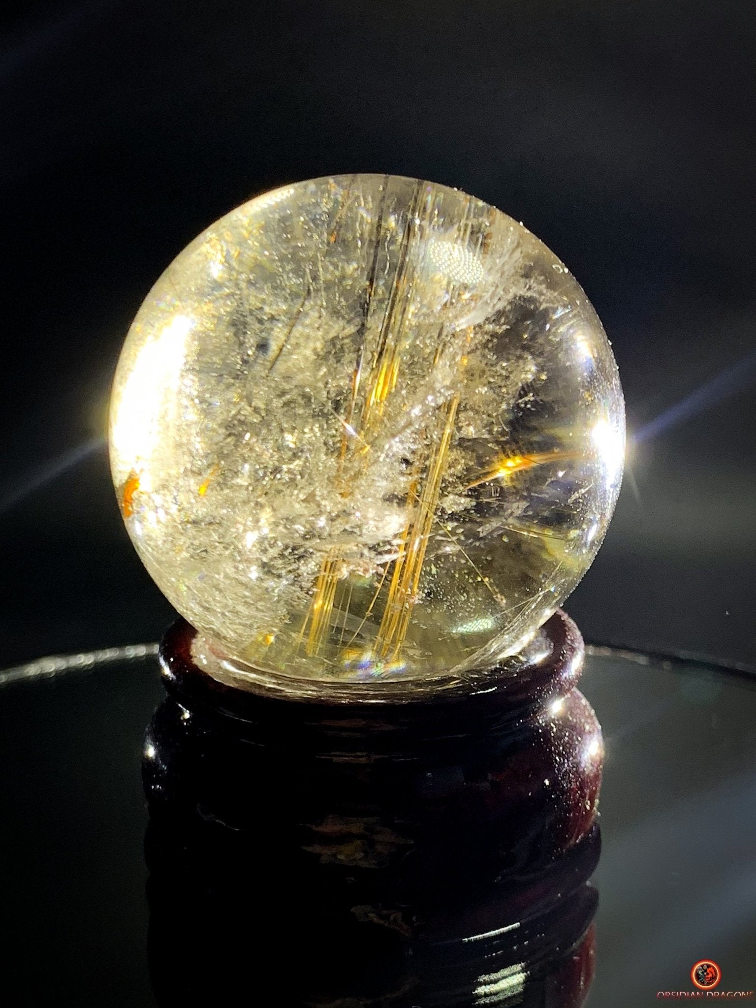 Boule de Quartz Rutile - Inclusions de Chlorites et Givres | obsidian dragons