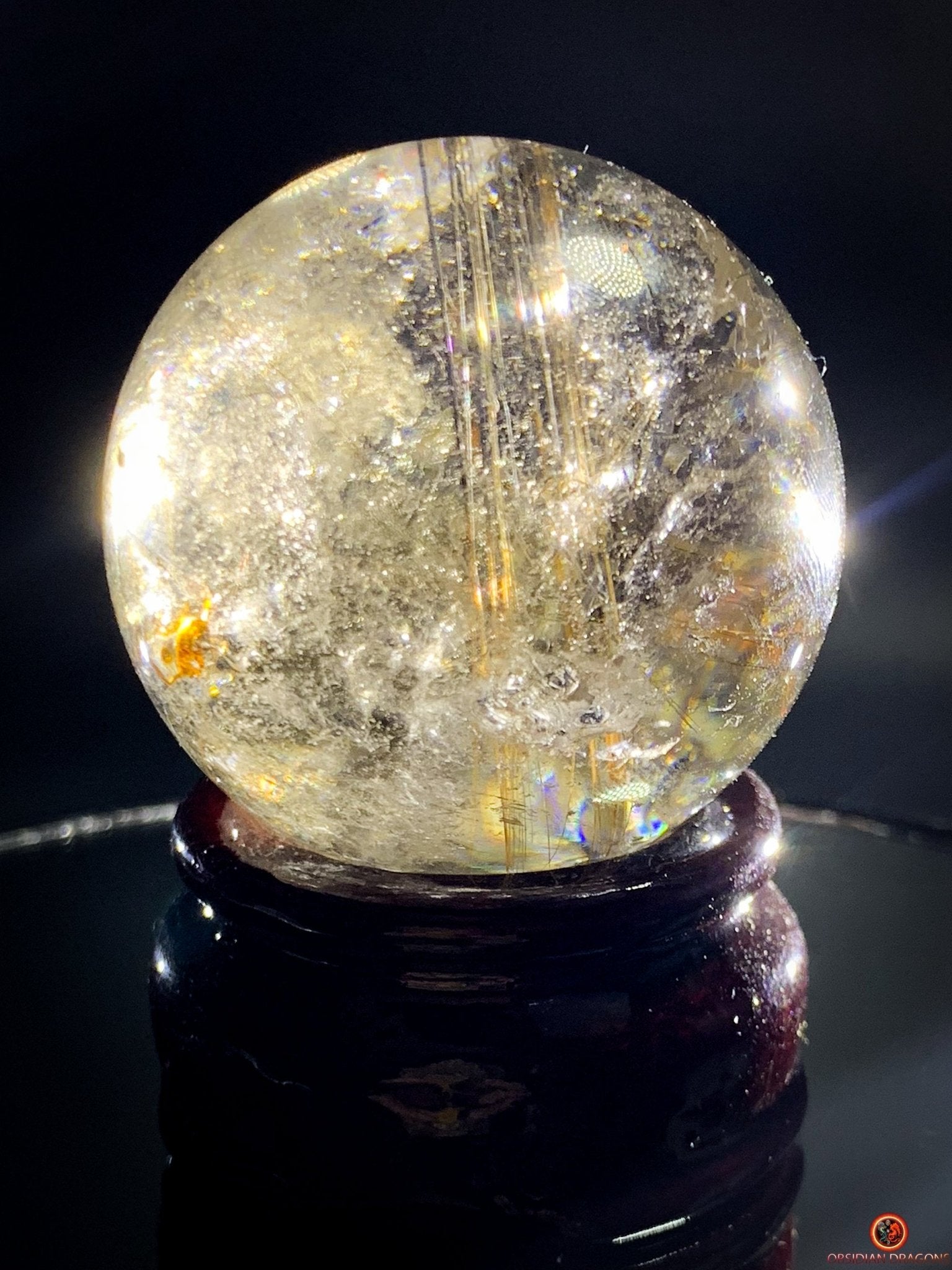 Boule de Quartz Rutile - Inclusions de Chlorites et Givres - obsidian dragons