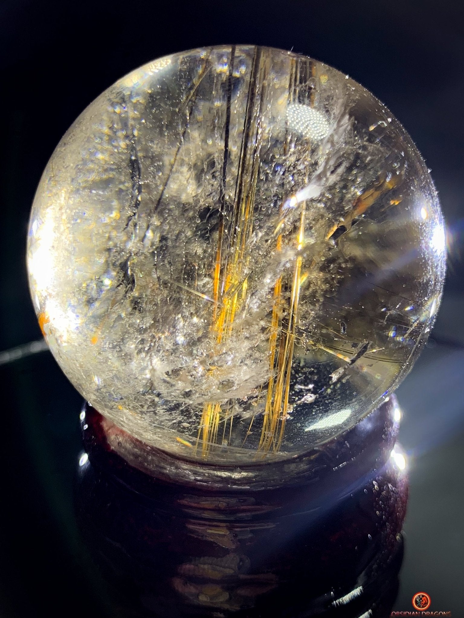 Boule de Quartz Rutile - Inclusions de Chlorites et Givres | obsidian dragons