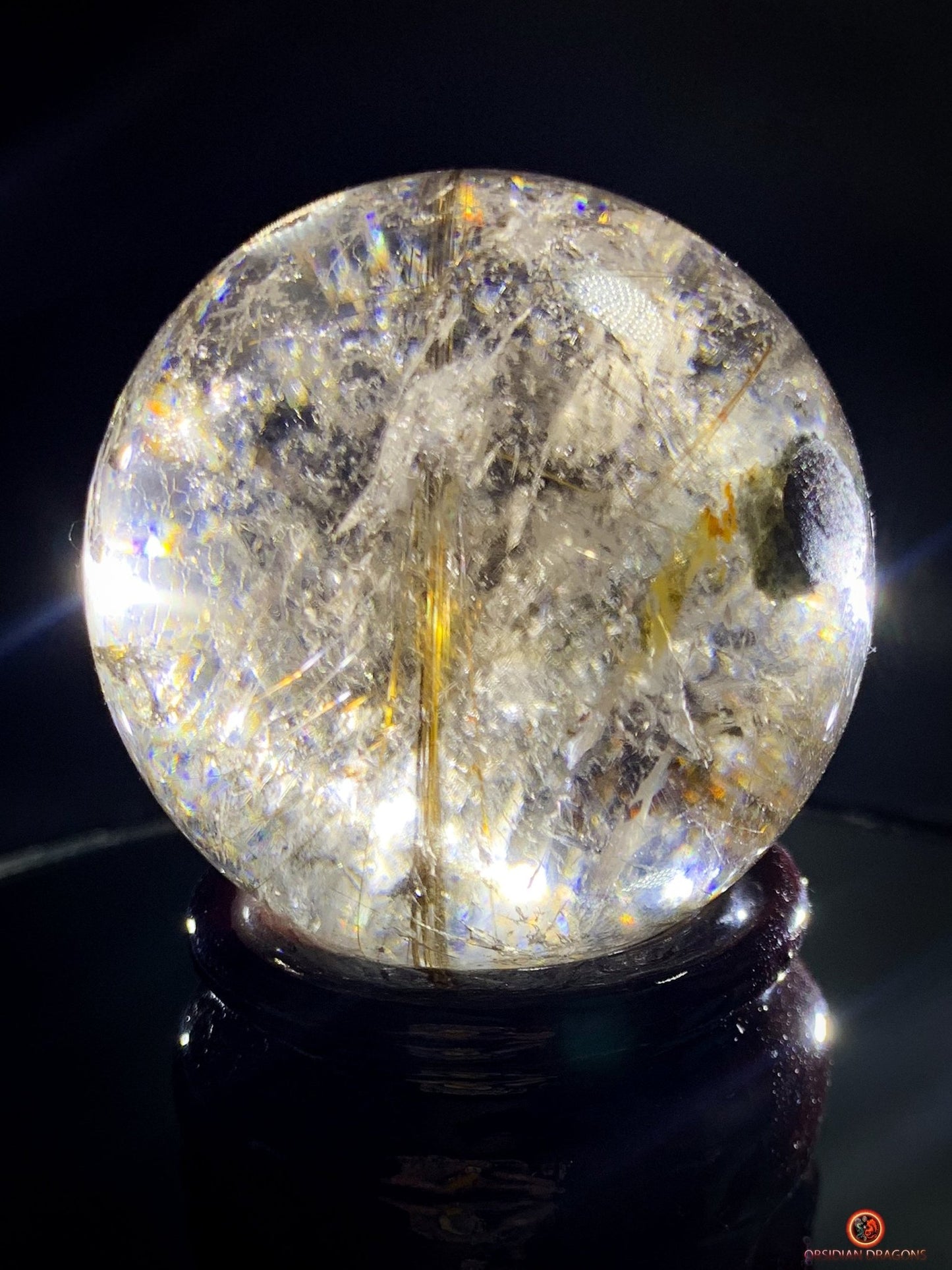 Boule de Quartz Rutile - Inclusions de Chlorites et Givres - obsidian dragons