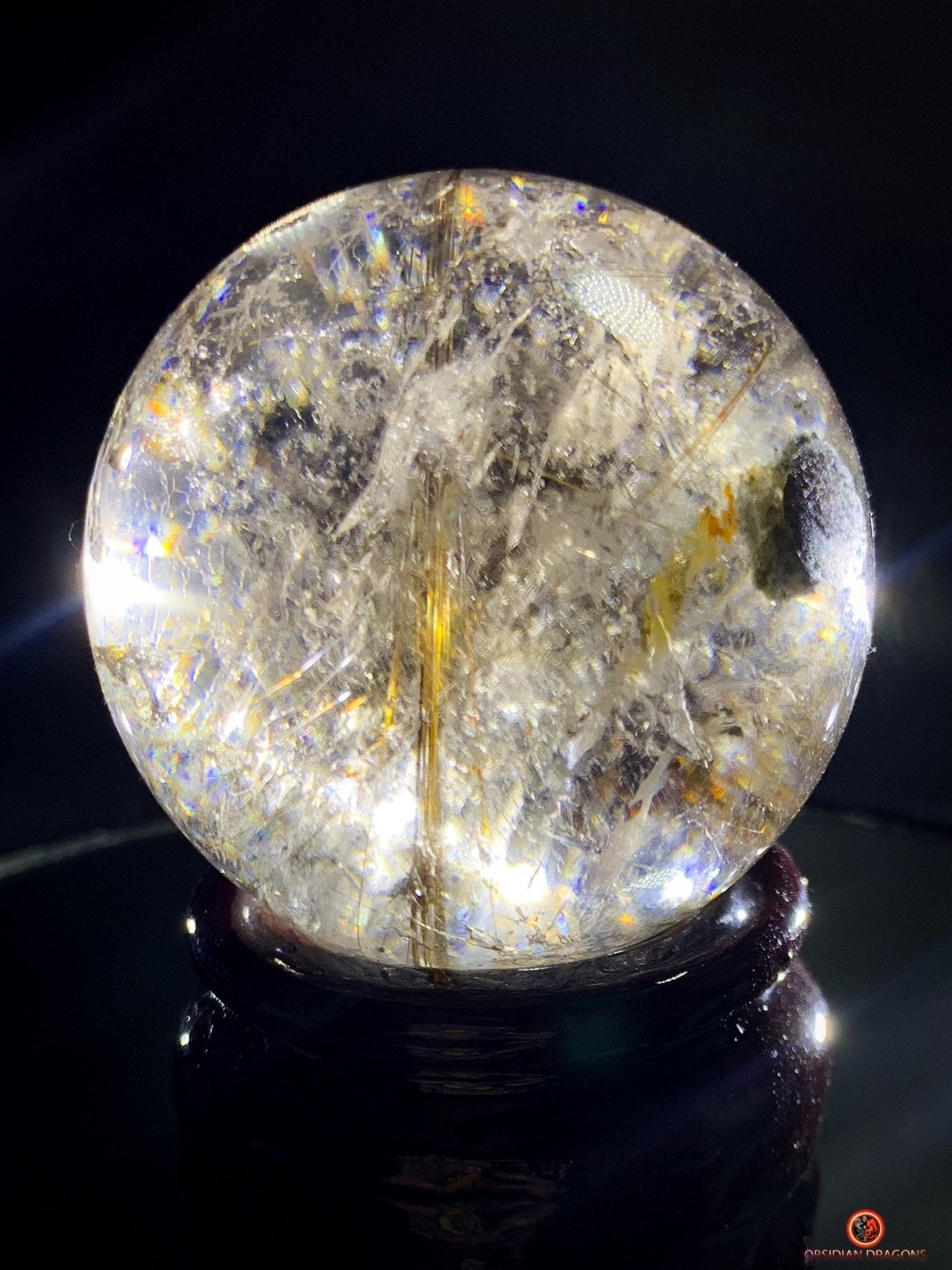 Boule de Quartz Rutile - Inclusions de Chlorites et Givres - obsidian dragons