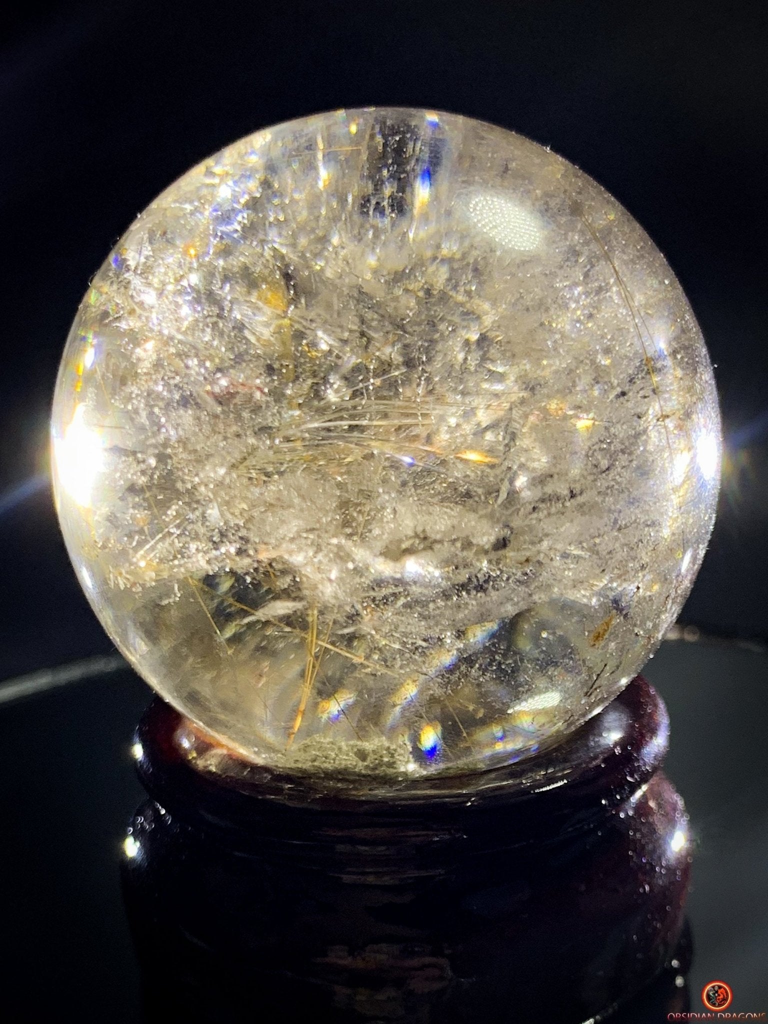 Boule de Quartz Rutile - Inclusions de Chlorites et Givres | obsidian dragons