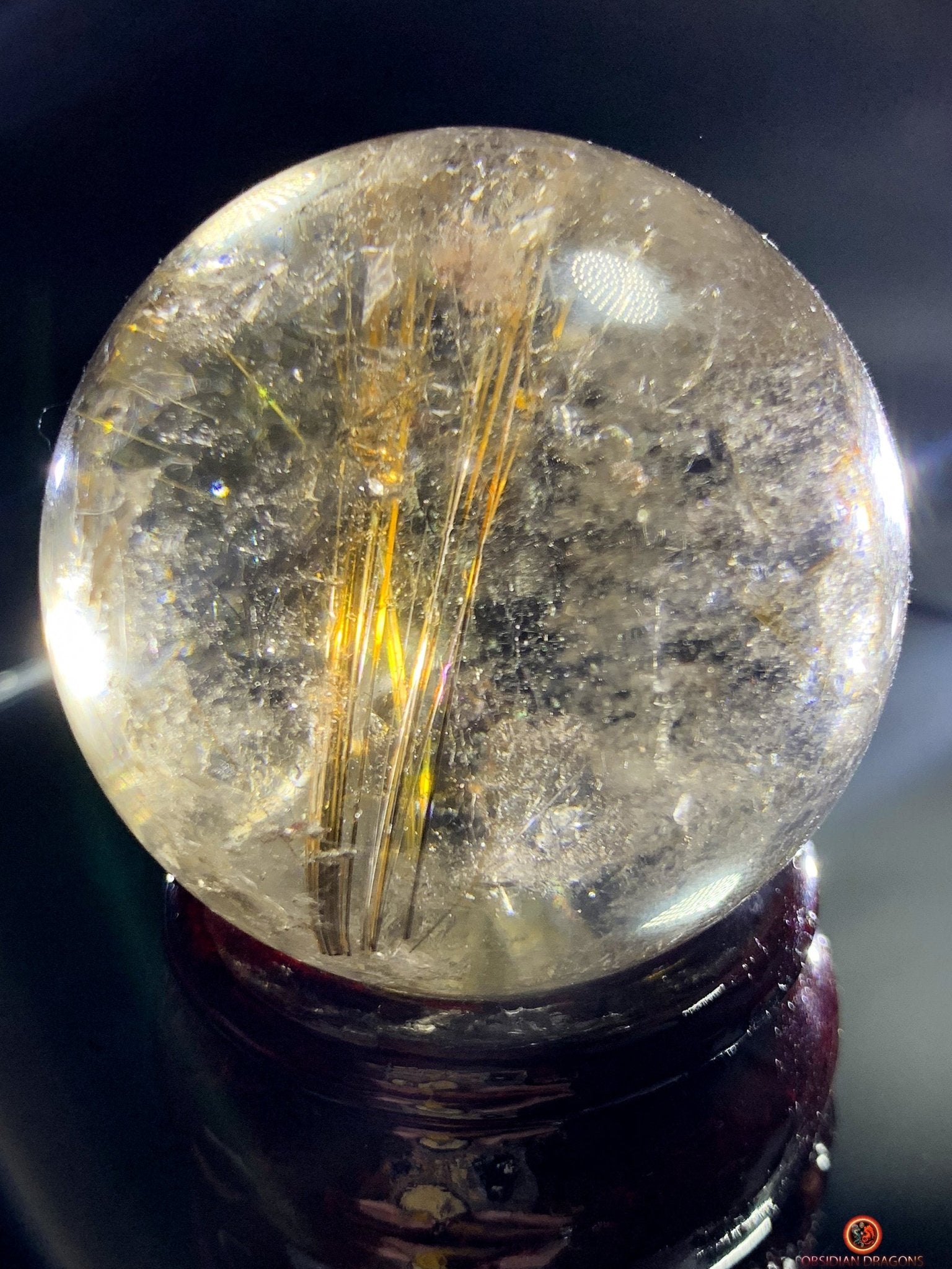 Boule de Quartz Rutile - Inclusions de Chlorites et Givres | obsidian dragons